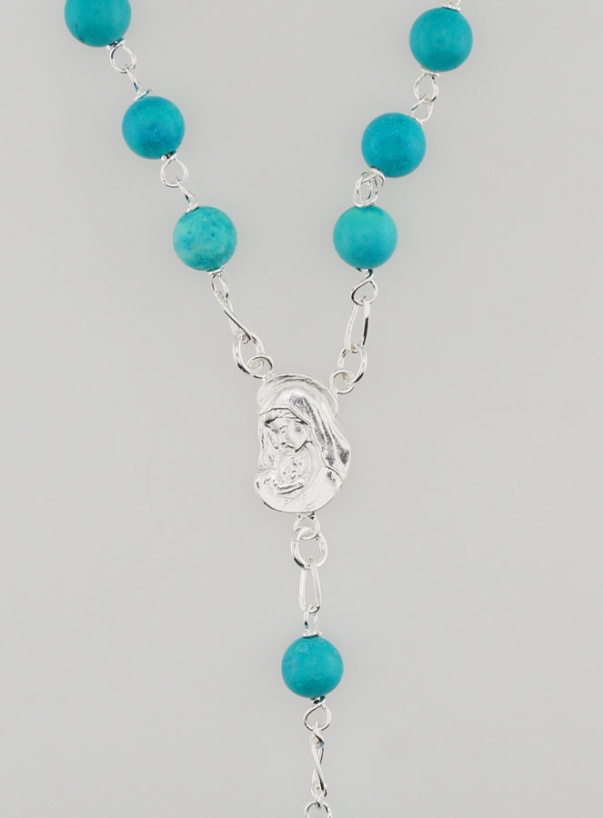 Chapelet en Argent Massif & Perles Turquoise Veritable (pic 4)