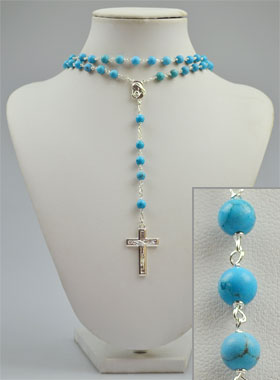 Chapelet en Pierre de Turquoise Veritable & Argent Massif (pic 1)