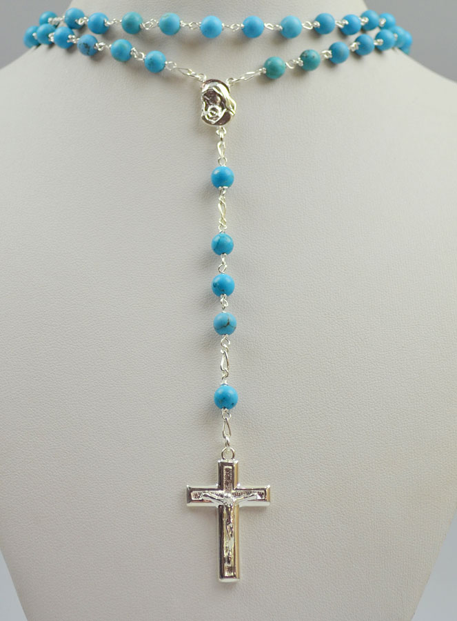Chapelet en Pierre de Turquoise Veritable & Argent Massif (pic 2)