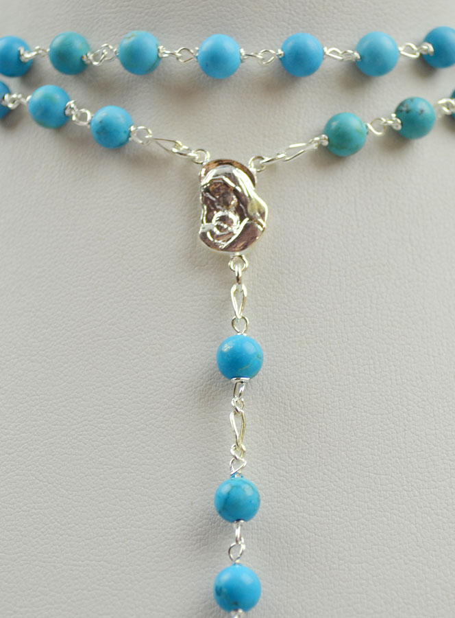 Chapelet en Pierre de Turquoise Veritable & Argent Massif (pic 4)
