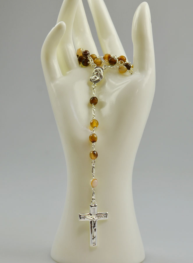 Chapelet en Argent Massif & Agate Marron Véritable du Brésil (pic 2)