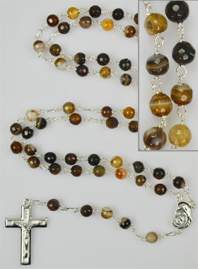 Chapelet en Pierre Agate Marron Véritable & Argent Massif (pic 1)