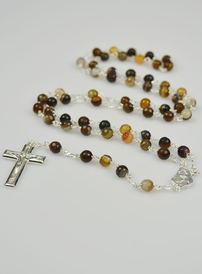 Chapelet en Pierre Agate Marron Véritable & Argent Massif (pic 2)