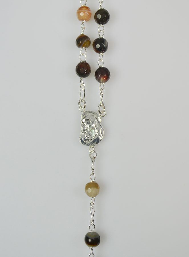 Chapelet en Pierre Agate Marron Véritable & Argent Massif (pic 3)