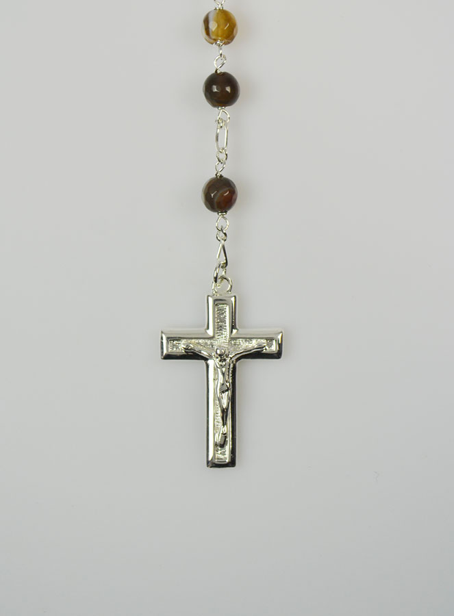 Chapelet en Pierre Agate Marron Véritable & Argent Massif (pic 4)