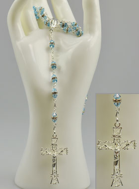 Chapelet en Argent & Cristal Bleu Ciel Serti (pic 1)