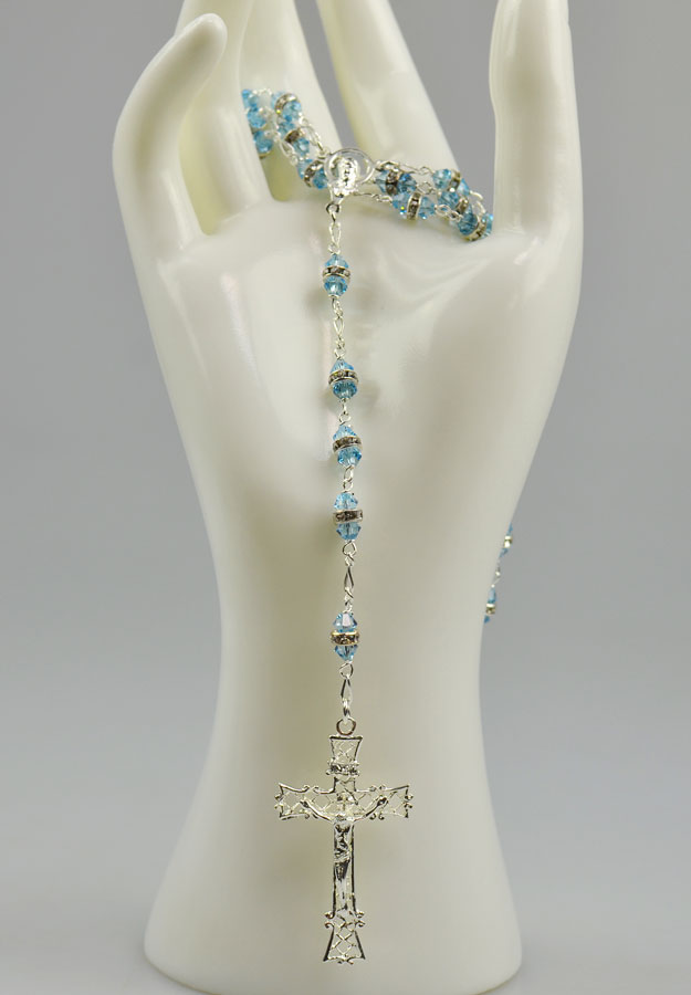 Chapelet en Argent & Cristal Bleu Ciel Serti (pic 2)