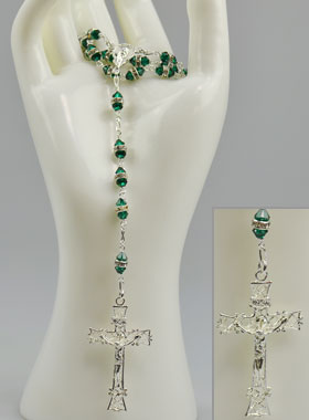 Chapelet en Argent & Cristal Vert Émeraude Serti (pic 1)