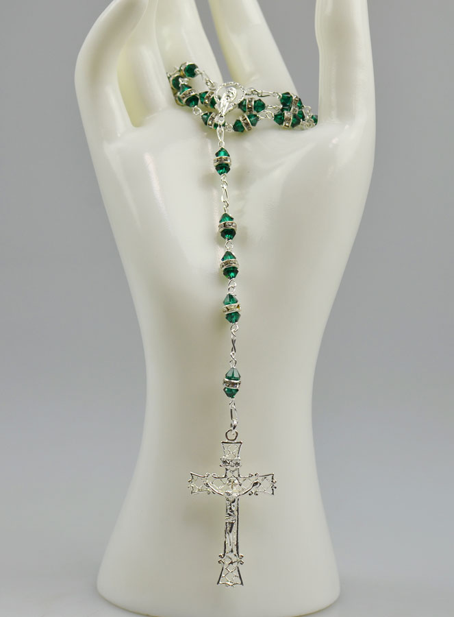 Chapelet en Argent & Cristal Vert Émeraude Serti (pic 2)