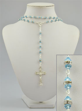 Chapelet en Cristal Bleu Ciel & Argent (pic 1)