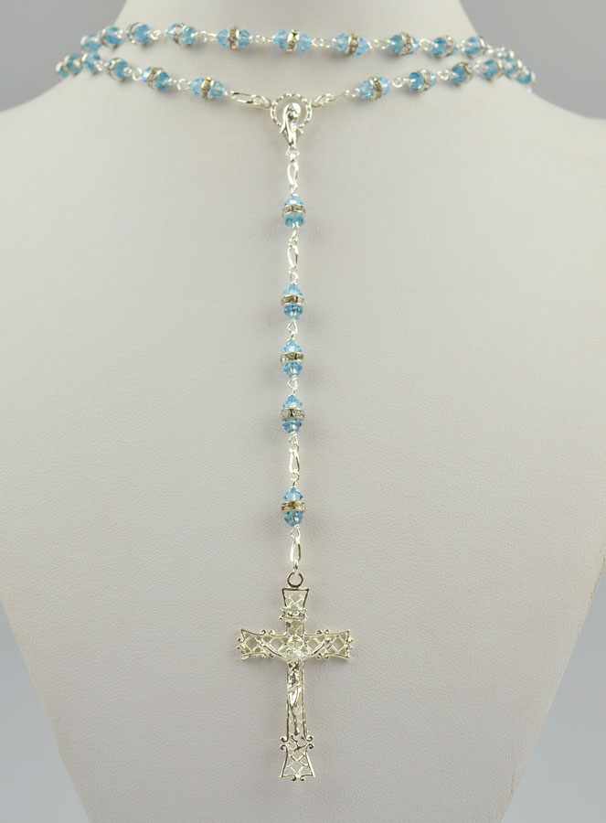 Chapelet en Cristal Bleu Ciel & Argent (pic 2)