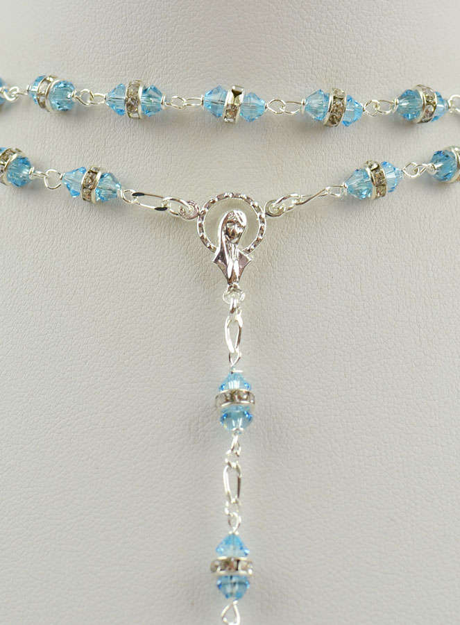 Chapelet en Cristal Bleu Ciel & Argent (pic 3)