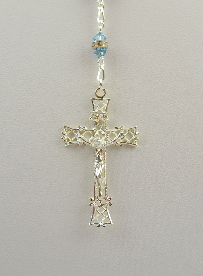 Chapelet en Cristal Bleu Ciel & Argent (pic 4)