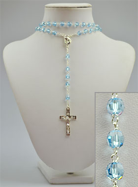Chapelet en Cristal Bleu & Argent Massif (pic 1)