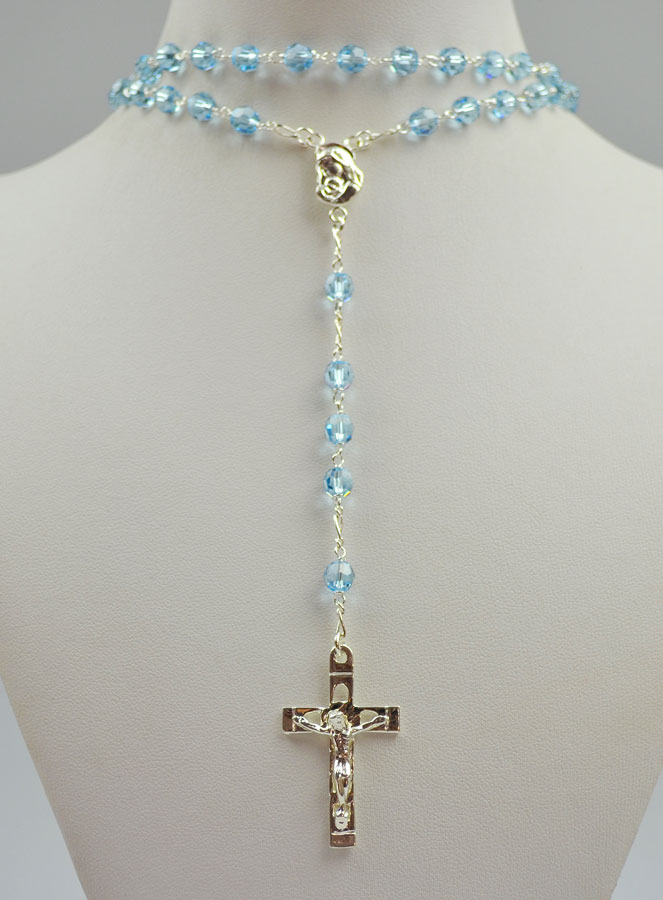 Chapelet en Cristal Bleu & Argent Massif (pic 2)