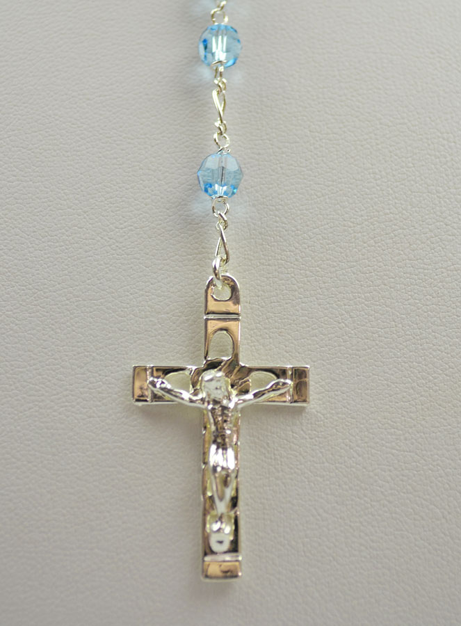 Chapelet en Cristal Bleu & Argent Massif (pic 3)
