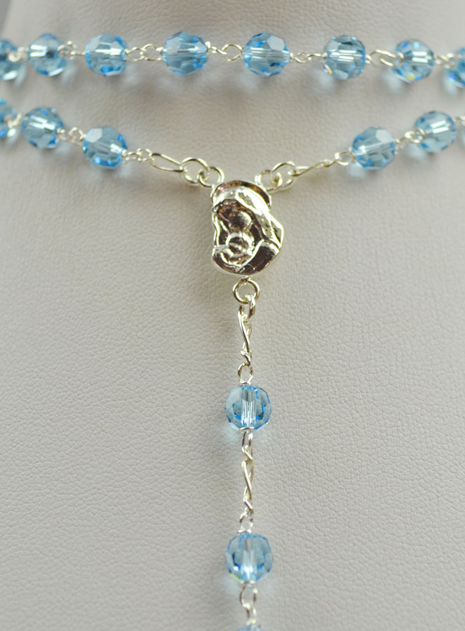 Chapelet en Cristal Bleu & Argent Massif (pic 4)
