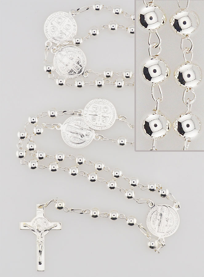 Chapelet Saint Benoît en Argent 925/1000 - Grains Brillant 5mm (pic 1)