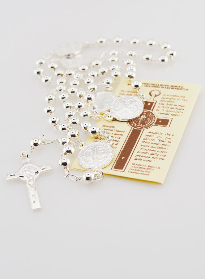 Chapelet Saint Benoît en Argent 925/1000 - Grains Brillant 5mm (pic 2)
