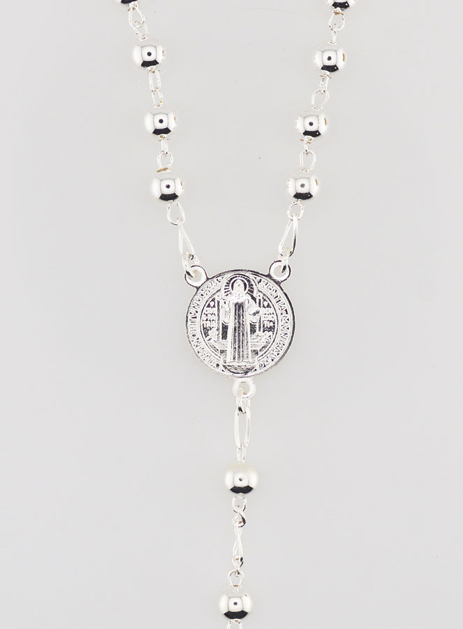 Chapelet Saint Benoît en Argent 925/1000 - Grains Brillant 5mm (pic 3)
