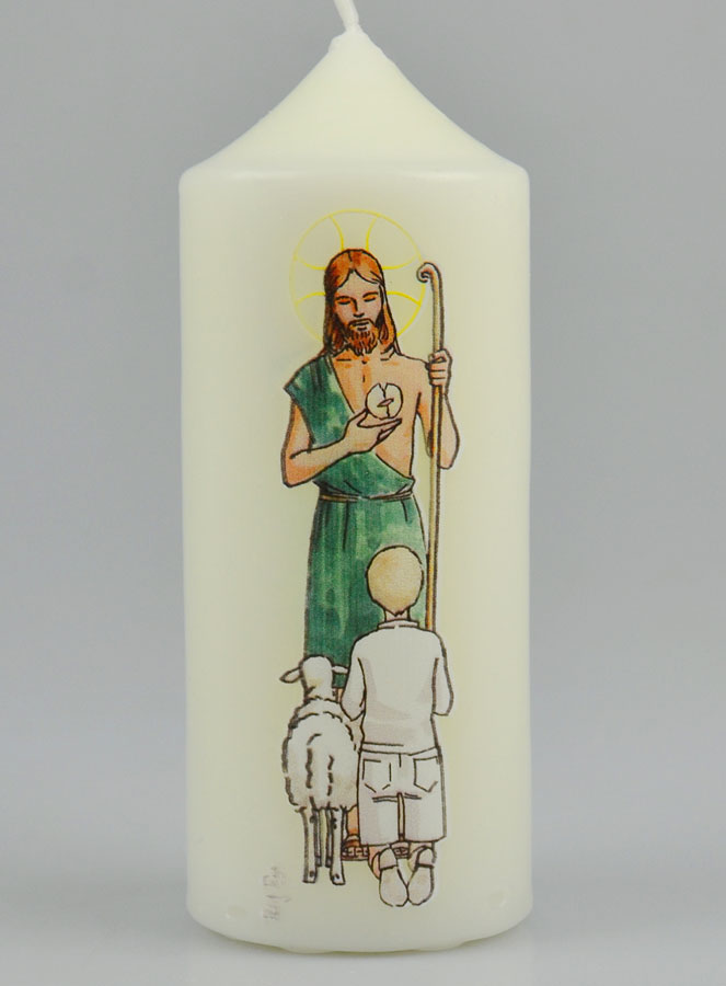 Bougie Cierge de Communion Jésus Bon Pasteur & Garçon Blond (pic 2)