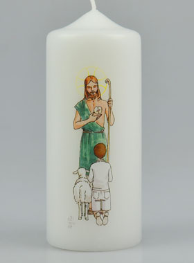 Bougie Cierge de Communion Jésus Bon Pasteur & Garçon Brun (pic 1)
