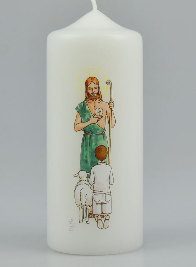 Bougie Cierge de Communion Jésus Bon Pasteur & Garçon Brun (pic 2)