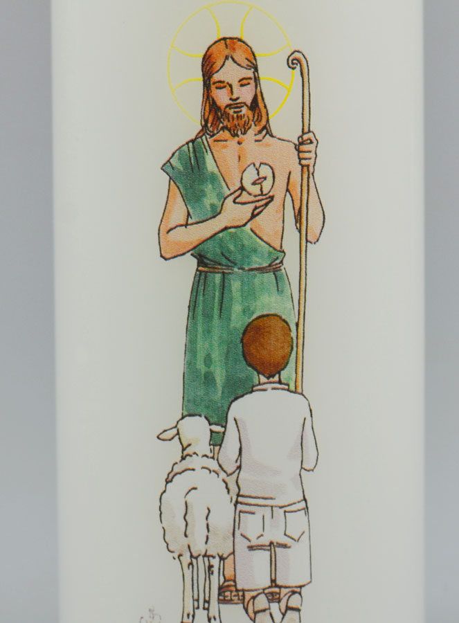 Bougie Cierge de Communion Jésus Bon Pasteur & Garçon Brun (pic 3)