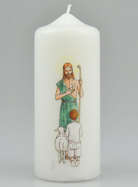 Cierge de Communion Le Seigneur est mon Berger - Garçon Brun (pic 1)