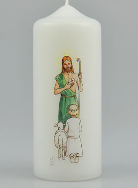 Bougie Cierge de Communion Jésus Bon Pasteur & Fille Blonde (pic 1)