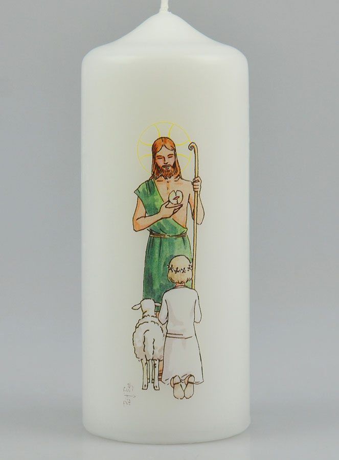 Bougie Cierge de Communion Jésus Bon Pasteur & Fille Blonde (pic 2)