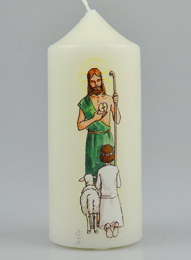 Bougie Cierge de Communion Jésus Bon Pasteur & Fille Brune (pic 1)