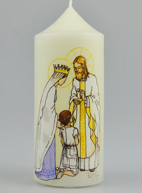 Bougie Cierge de Communion Jésus et Marie - Fille Brune (pic 1)