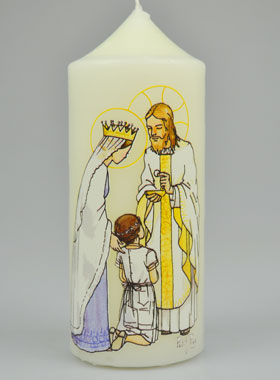 Cierge de Communion Reçois l'Eucharistie - Jésus et Marie - Fille Brune (pic 1)