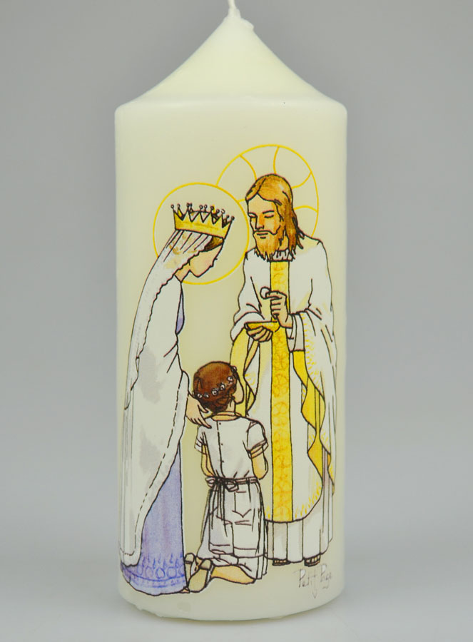 Cierge de Communion Reçois l'Eucharistie - Jésus et Marie - Fille Brune (pic 2)