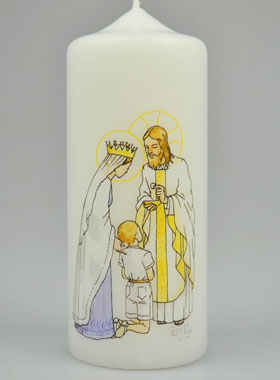 Cierge de Communion Reçois l'Eucharistie - Jésus et Marie - Garçon Blond (pic 1)
