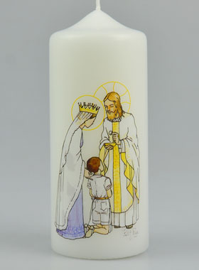 Bougie Cierge de Communion Jésus et Marie - Garçon Brun (pic 1)