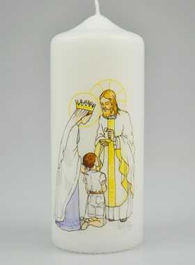 Cierge de Communion Reçois l'Eucharistie - Jésus et Marie - Garçon Brun (pic 1)