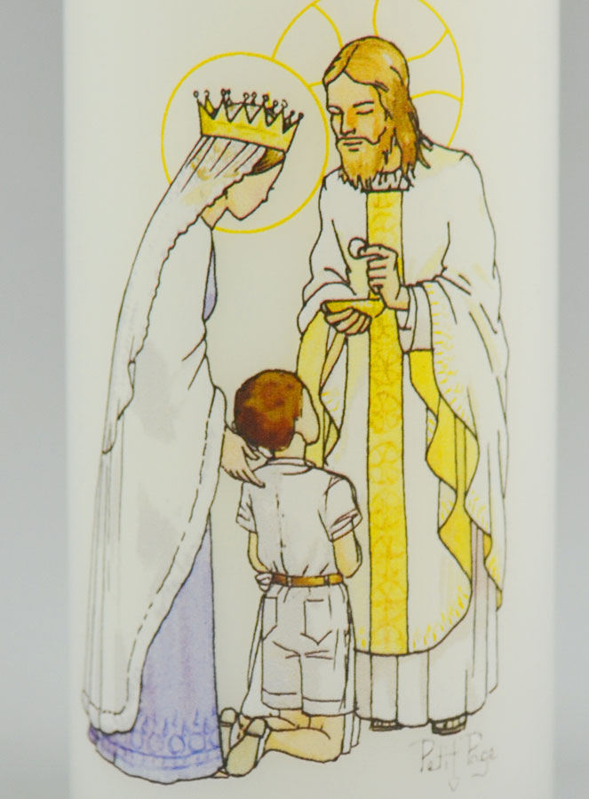 Cierge de Communion Reçois l'Eucharistie - Jésus et Marie - Garçon Brun (pic 3)