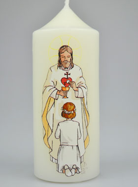 Cierge de Communion Seigneur Jésus & Fille Brune (pic 1)