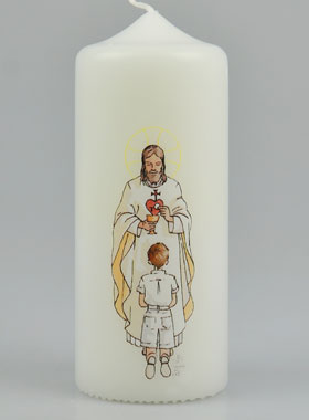 Bougie Cierge de Communion Seigneur Jésus & Garçon Brun (pic 1)