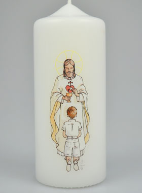 Cierge de Communion Seigneur Jésus & Garçon Brun (pic 1)