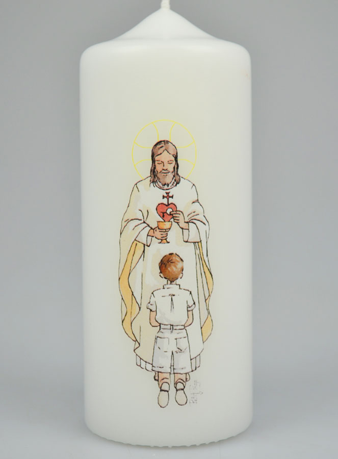 Cierge de Communion Seigneur Jésus & Garçon Brun (pic 2)