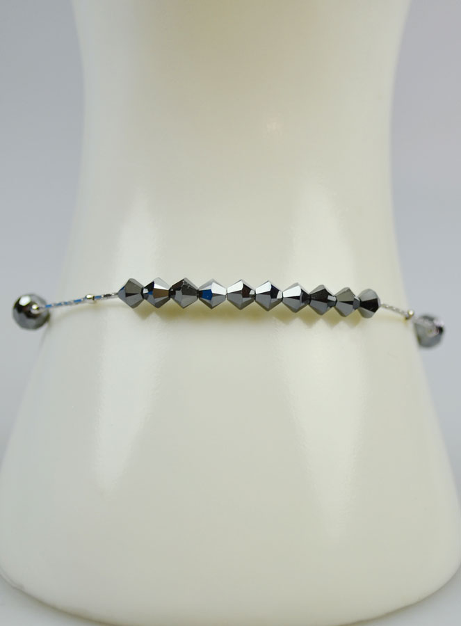 Bracelet Dizainier en Cristal Noir & Argent (pic 2)