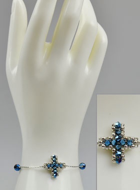 Bracelet Religieux Croix en Cristal Bleu & Argent 925/1000 (pic 1)