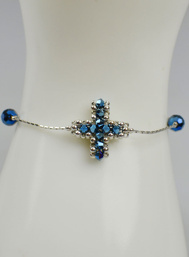 Bracelet Religieux Croix en Cristal Bleu & Argent 925/1000 (pic 2)