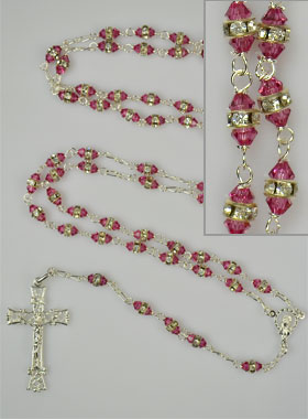 Chapelet en Argent & Cristal Rose Serti (pic 1)