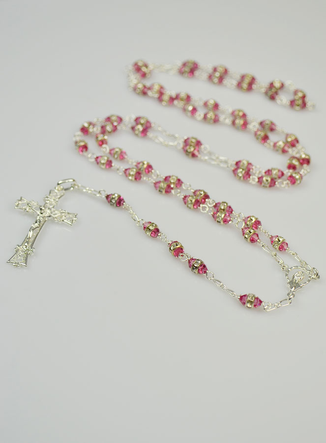 Chapelet en Argent & Cristal Rose Serti (pic 2)