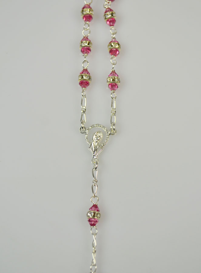 Chapelet en Argent & Cristal Rose Serti (pic 3)