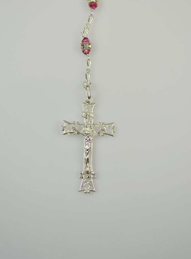 Chapelet en Argent & Cristal Rose Serti (pic 4)